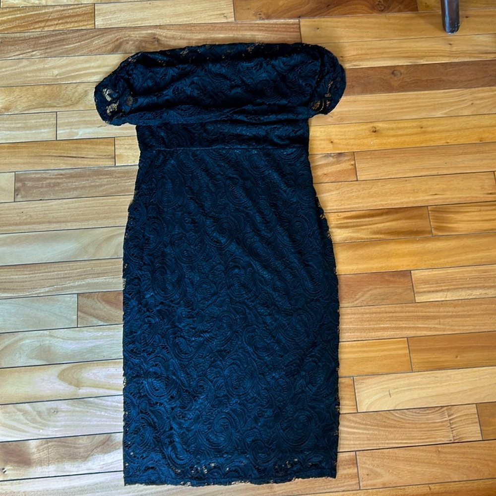 Strapless black lace Quiz dress.  Fits like size 6 or small 8. Like new